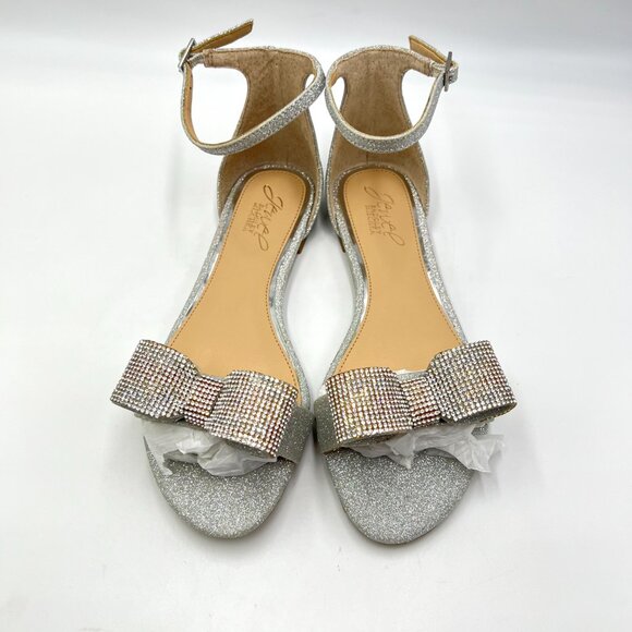 Jewel Badgley Mischka Womens Size 6 Una Silver Bow Flats Dress Sandals Shoes - Picture 2 of 12